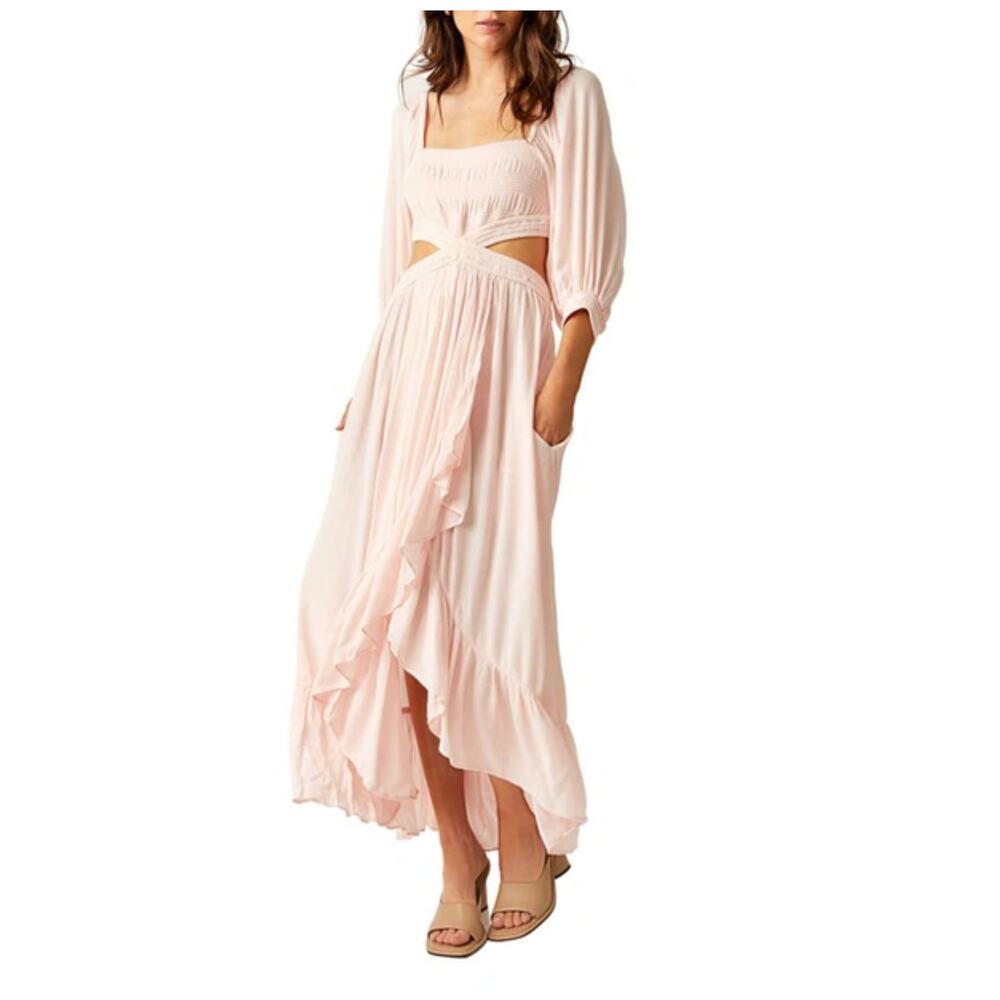 Free People Cross My Heart Cutout Maxi Dress in Rosewater Size Medium